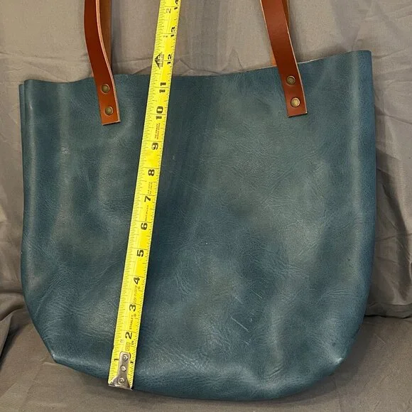 Portland Leather Tote, Limited Edition, Aqua / Blue, with Journal & Keychain - Picture 6 of 12